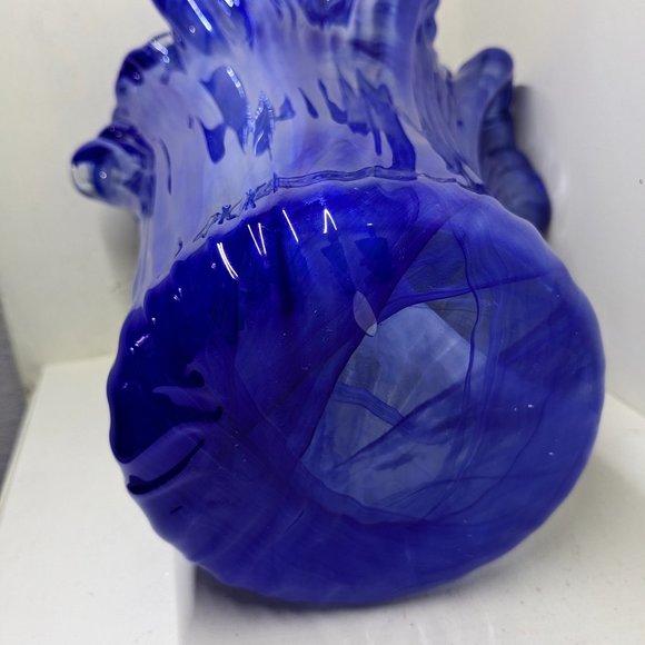 Murano Lavorazione  Arte  Swirl Blue 9 1/2" Heavy Art Glass vase. - Picture 7 of 9